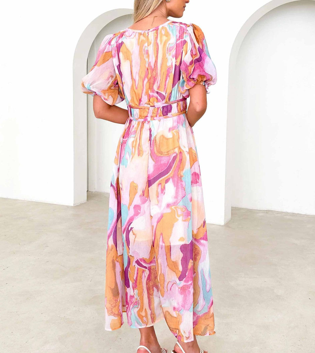 BARBARA™ | Sweet Short Sleeve Pink Maxi Dress