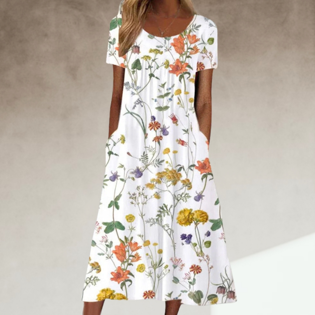LINDA™ | Boho Floral Dress with Tummy Cover