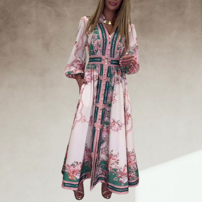 LIZ™ | Chic Pink Long Sleeve Maxi Dress
