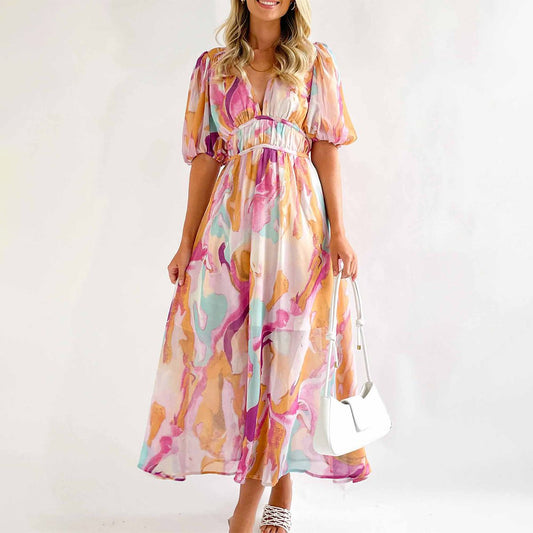 BARBARA™ | Sweet Short Sleeve Pink Maxi Dress