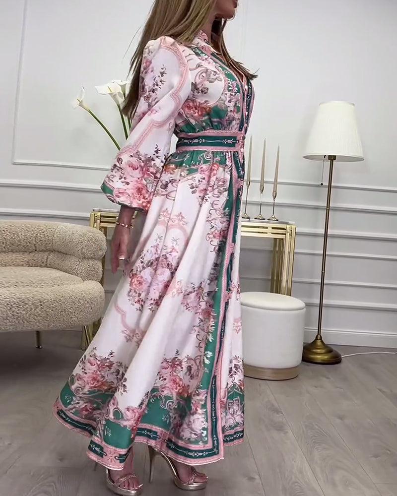 LIZ™ | Chic Pink Long Sleeve Maxi Dress