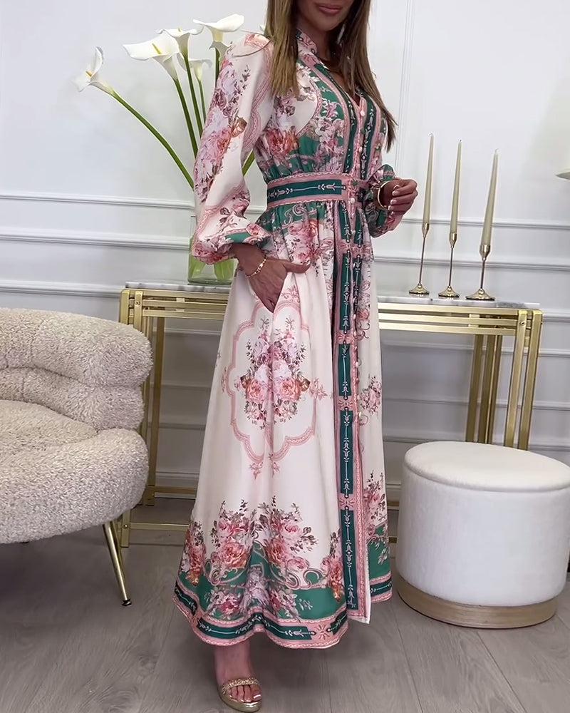 LIZ™ | Chic Pink Long Sleeve Maxi Dress