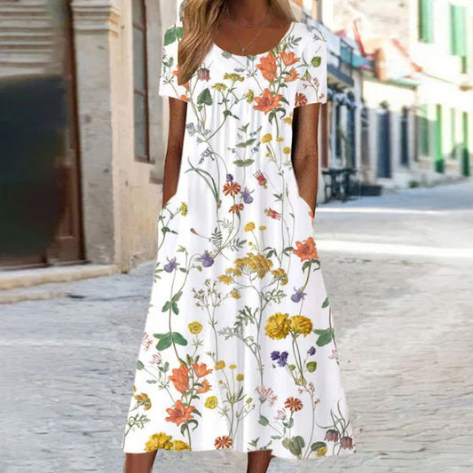 LINDA™ | Boho Floral Dress with Tummy Cover