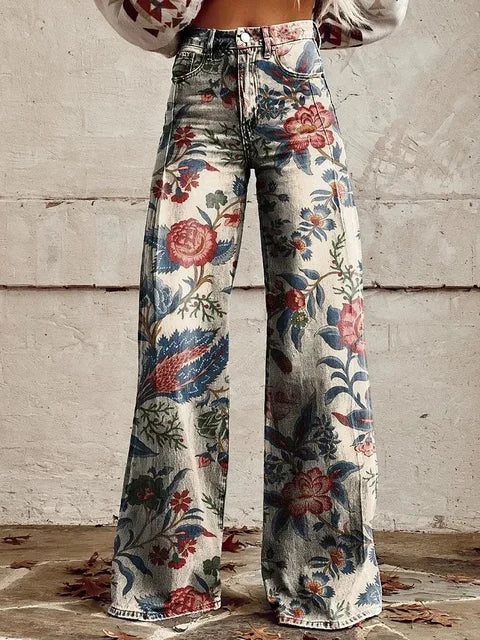 NIRA™ | CASUAL VINTAGE PRINT WIDE-LEG PANTS