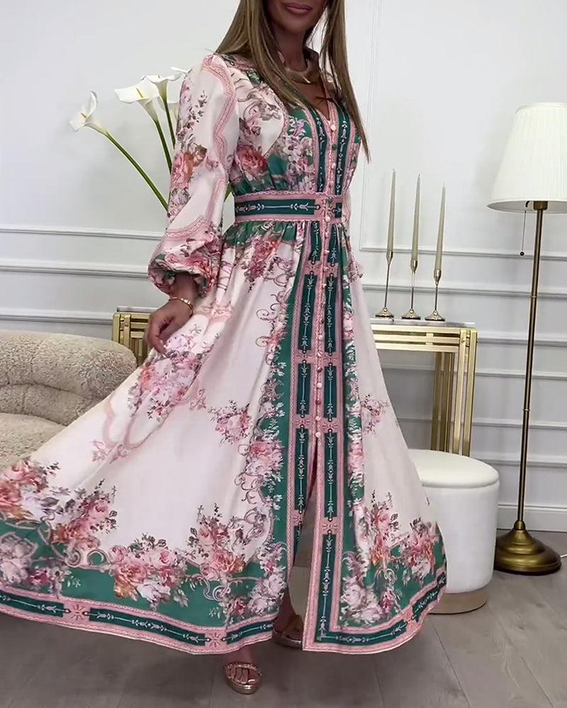 LIZ™ | Chic Pink Long Sleeve Maxi Dress
