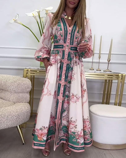 LIZ™ | Chic Pink Long Sleeve Maxi Dress