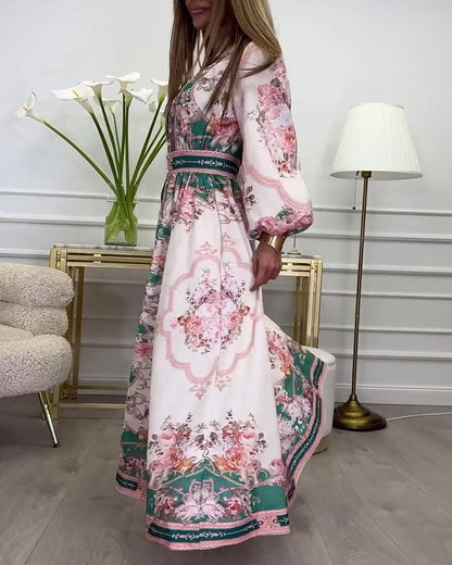 LIZ™ | Chic Pink Long Sleeve Maxi Dress